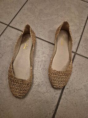 Shiny Gold Flat Shoes